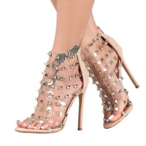 New Nude Clear Studded Heels - Picture 2 of 4